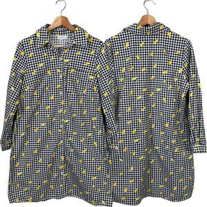NWOT Chloe+Rene Lemon Gingham Button Up Mini Dress Women's Small Black White